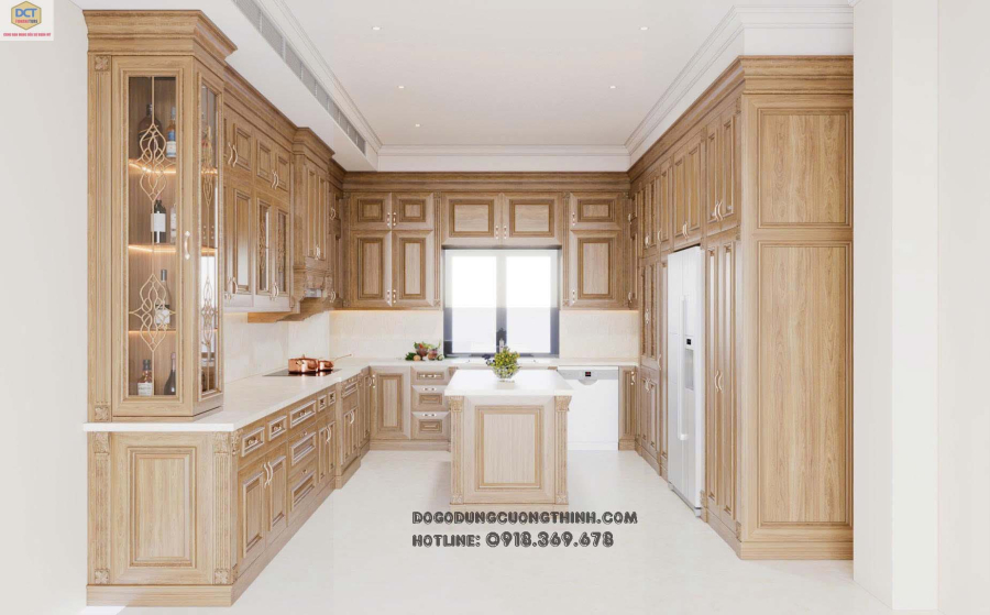 Mẫu tủ bếp sát trần kết hợp đảo TB57 thời thượng